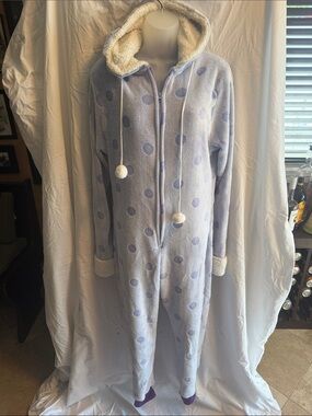 Chic Nite Plush Polka Dot Hooded One Piece Pajamas - Medium